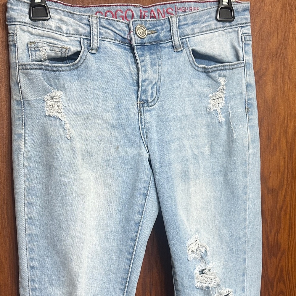 Gogo Jeans High Rise Ankle Light Blue Distressed Boyfriend Jeans Size 1